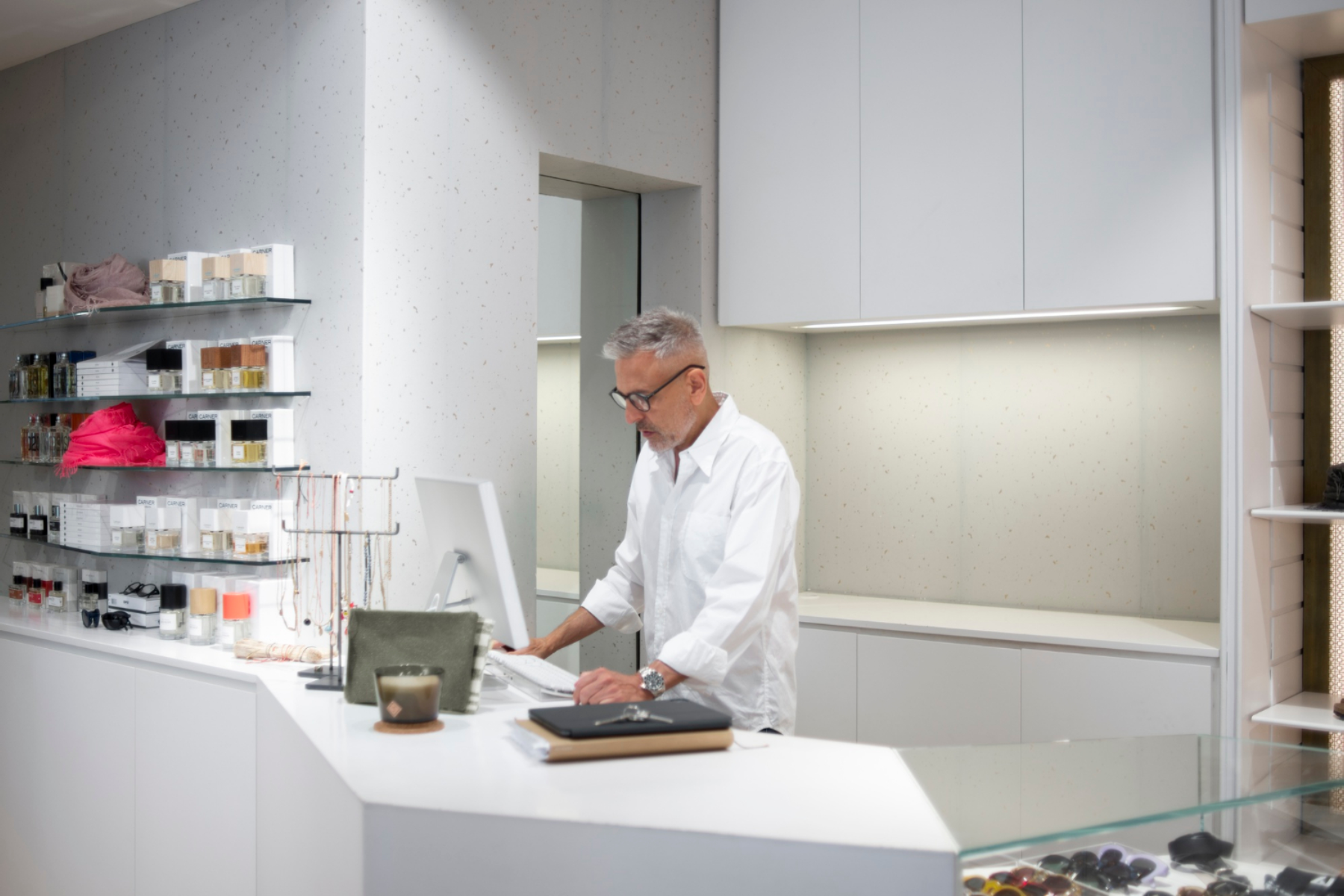 Pharmacist serving a customer at the pharmacy counter
